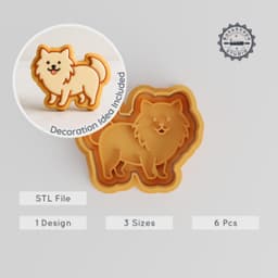 Pomeranian Cookie Cutter & Stamp Set, 3 Sizes, Fluffy Dog Mold, Pet Puppy, Cute Canine Baking Decor PRODUCT_308 3d model