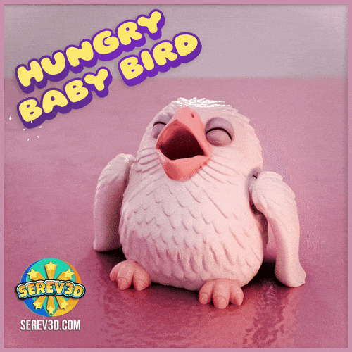 Hungry Baby Bird - Flexi Print with Apple & Worms, No Supports 3D Print STL/3MF 3d model
