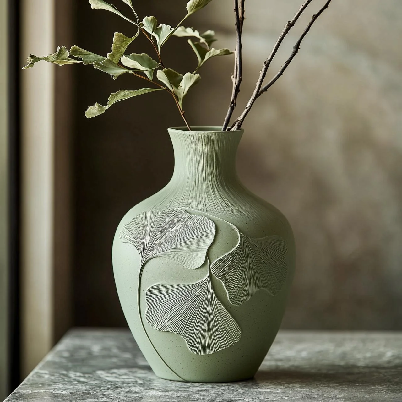 Verdant Ginkgo Vase – 3D-Printed Nature-Inspired Elegance 3d model