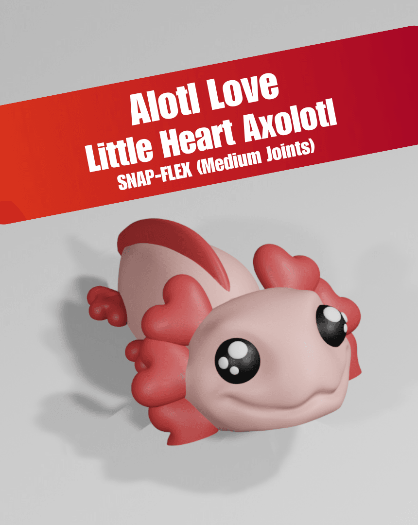 Alotl Love, Little Heart Axolotl - Articulated Snap-Flex Fidget Toy (Medium Joints) 3d model