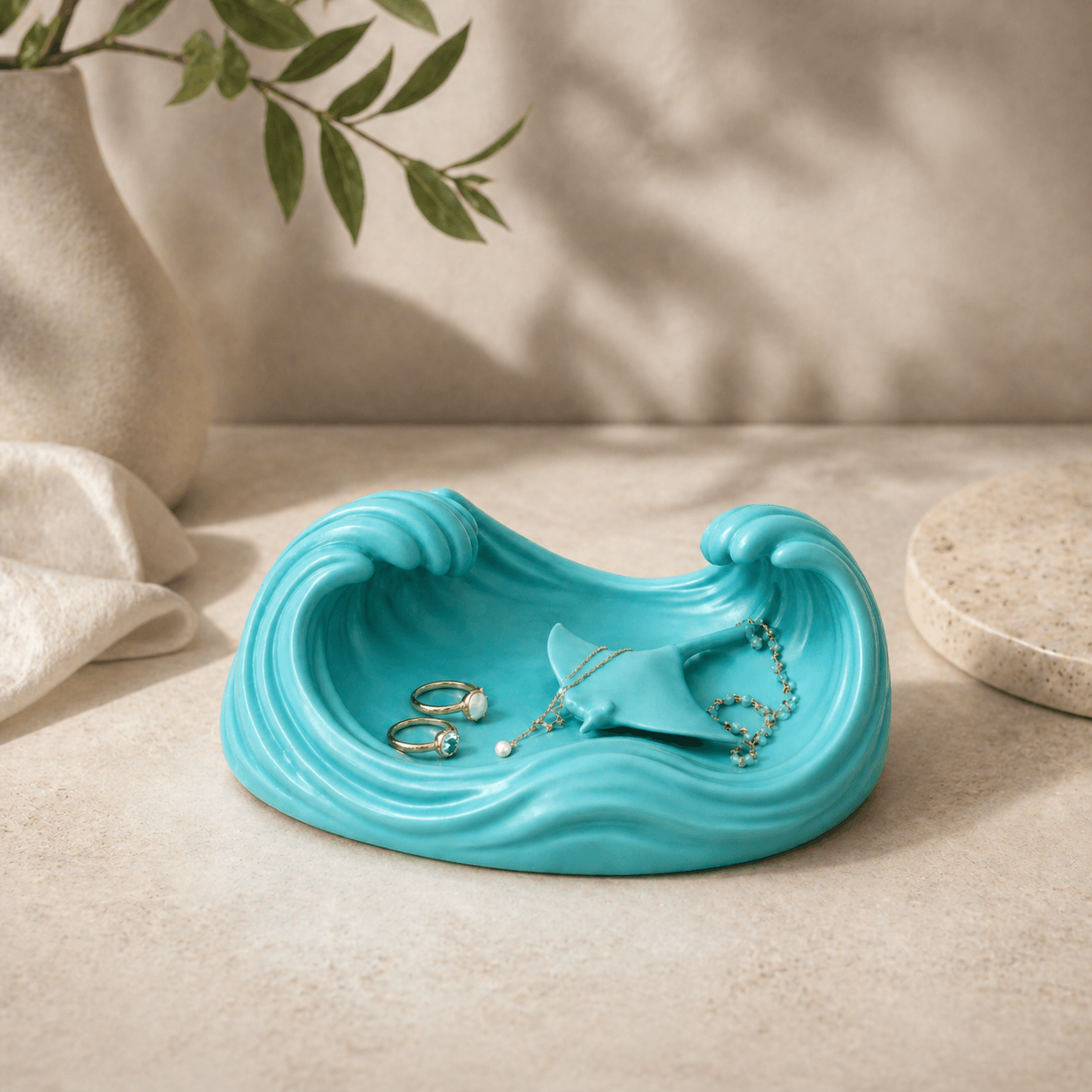 Ocean Wave Jewelry Tray STL – Manta Ray Ring Dish & Coastal Vanity Organizer 3d model