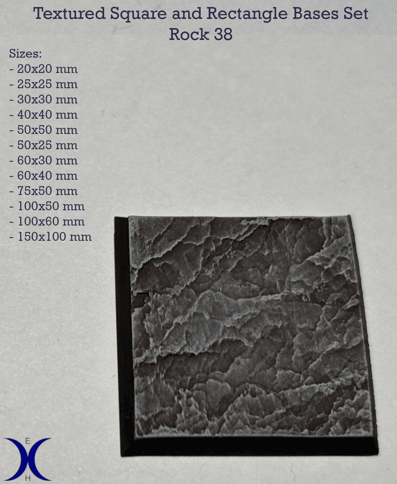 Rock 38 - Textured Square and rectangle bases set (12 pcs. 25–150mm) 3d model