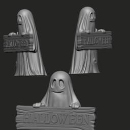 Halloween Ghost with Wooden Sign β 3D Printable Decoration 3d model