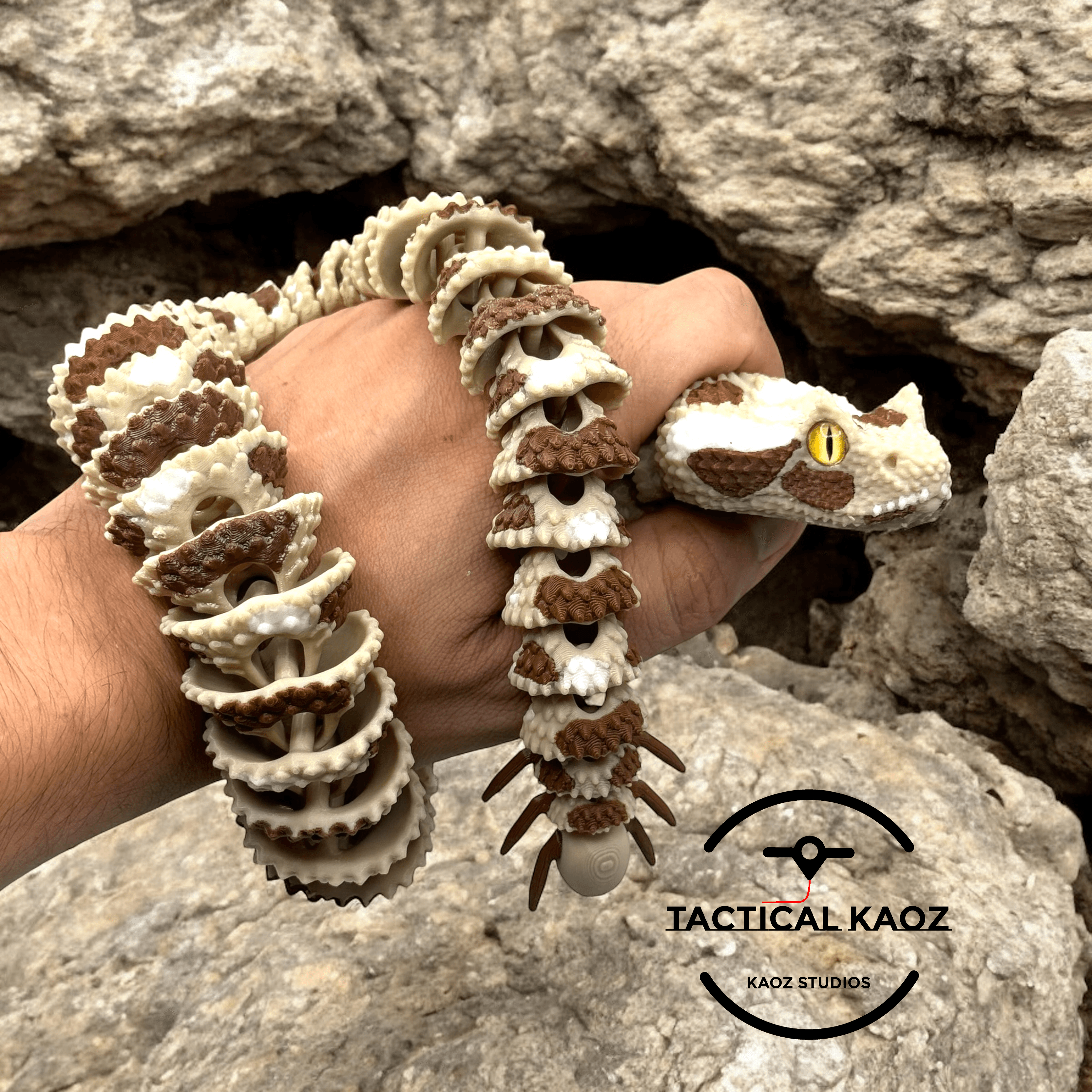 Articulated Spider-tailed Horned Viper Snake | Pre-Painted + Optional 8mm Glass Eye Version 3d model