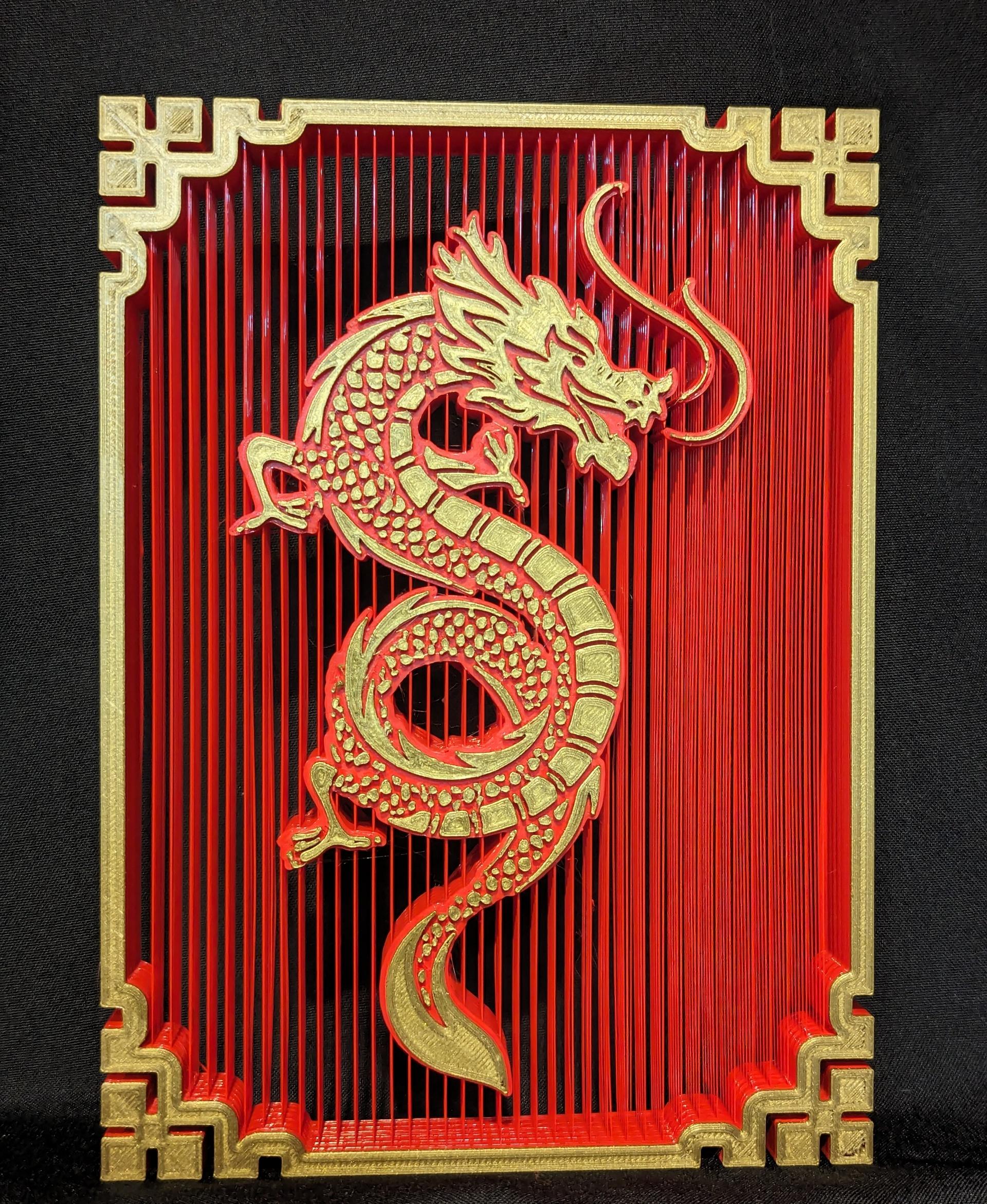 Dragon Suspended String Art - Thank you for the awesome model! Printed with bronze PLA for the top 3 layers. - 3d model
