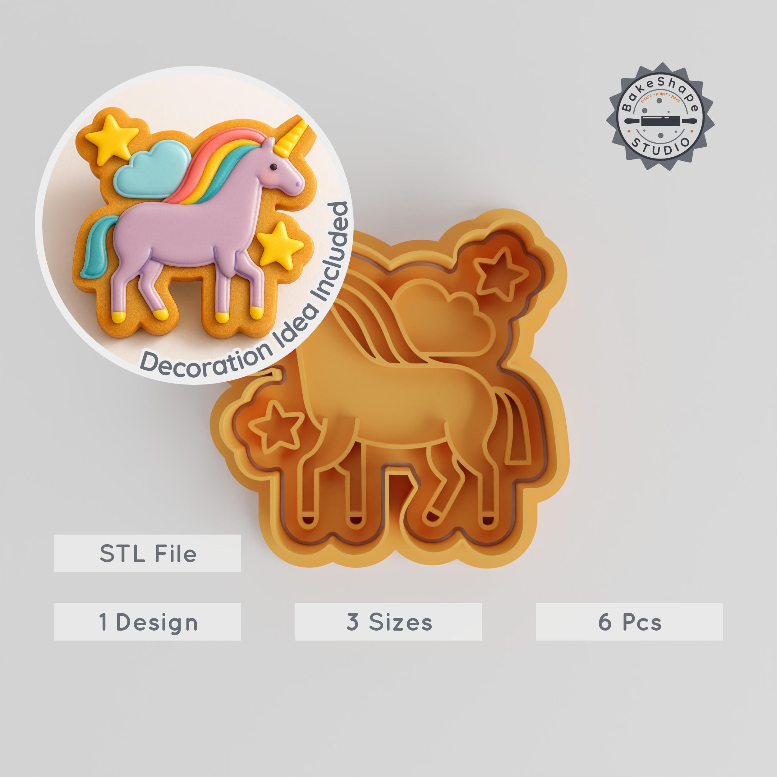 Unicorn Cookie Cutter & Stamp Set, Fairytale Shape Tool for Cookies & Fondant, 6-Piece Pack with S/M/L Sizes PRODUCT_2694 3d model