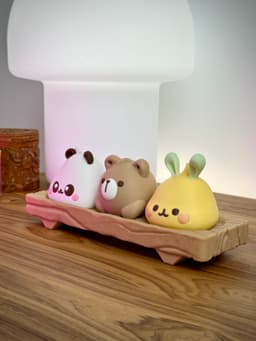 Kawaii Animal Bao on a Wooden Block 3d model