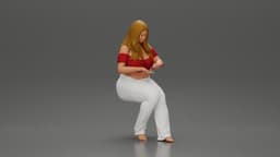 Blonde woman in red top white pants sitting applies hand cream.stl 3d model