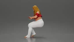 Blonde woman in red top white pants sitting applies hand cream.stl 3d model