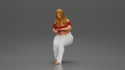 Blonde woman in red top white pants sitting applies hand cream.stl 3d model