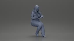Blonde woman in red top white pants sitting applies hand cream.stl 3d model