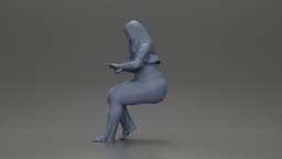 Blonde woman in red top white pants sitting applies hand cream.stl 3d model