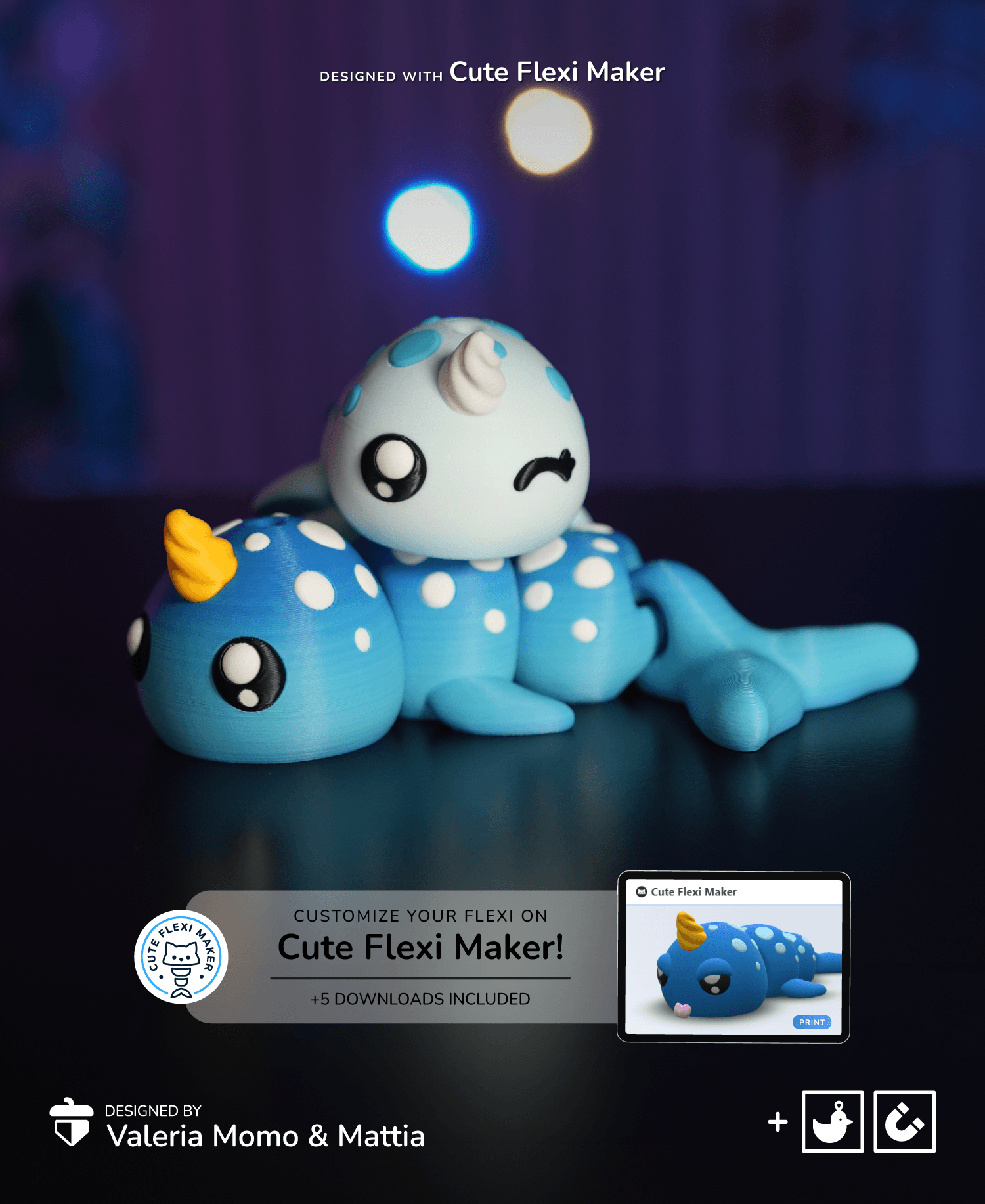 Cute Flexi Narwhal + Cute Flexi Maker Access 3d model