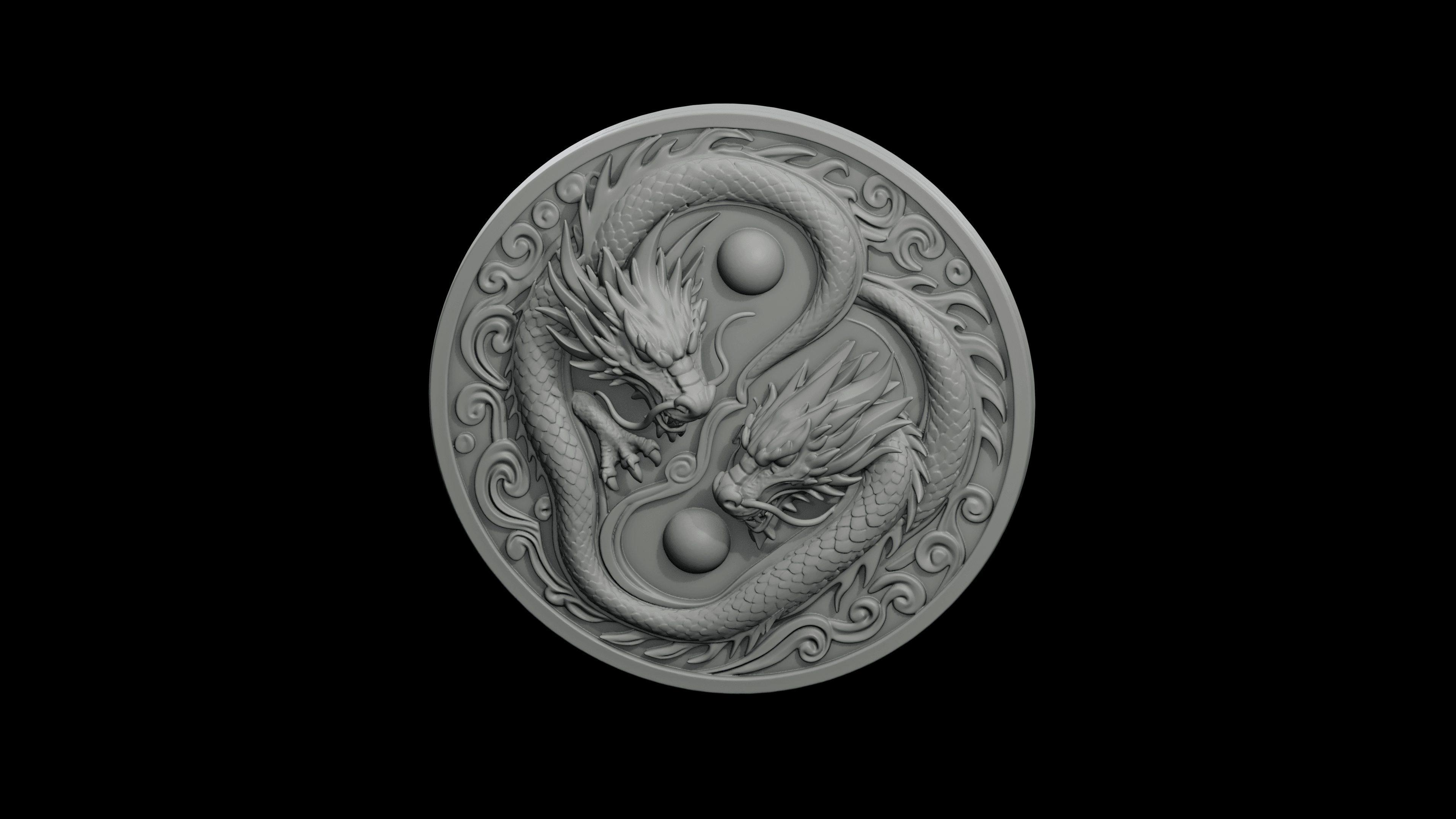 Yin Yang Dragon Relief STL - Printable Spiritual Decor Object 3d model