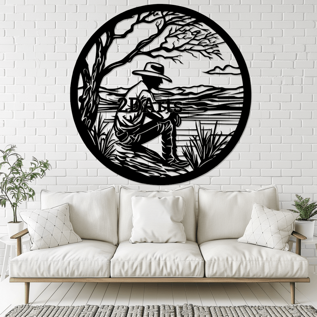 Cowboy at Water 2D Wall Art/Window Art 3d model