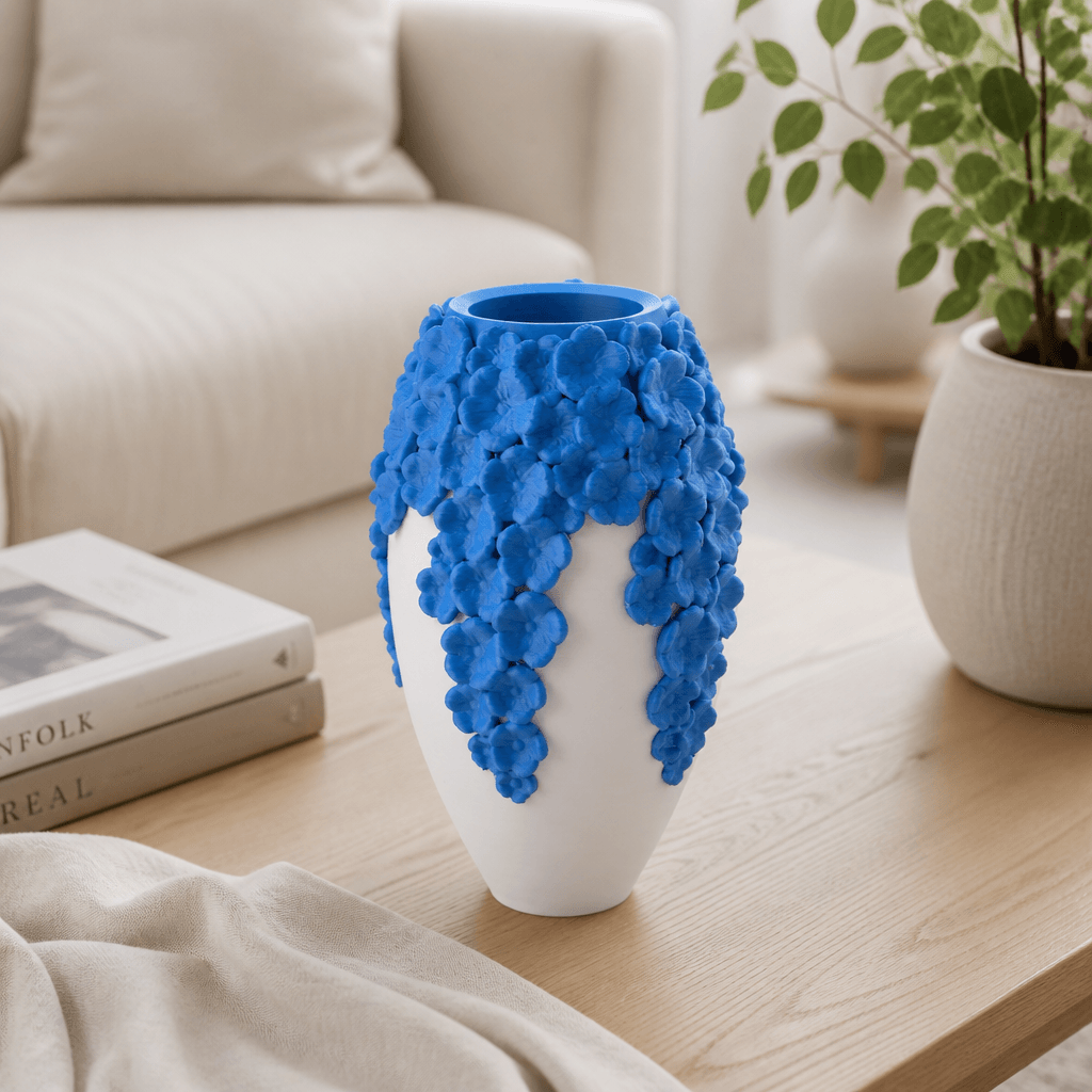 Wisteria Flower Vase with Cascading Blue Floral Design 3d model