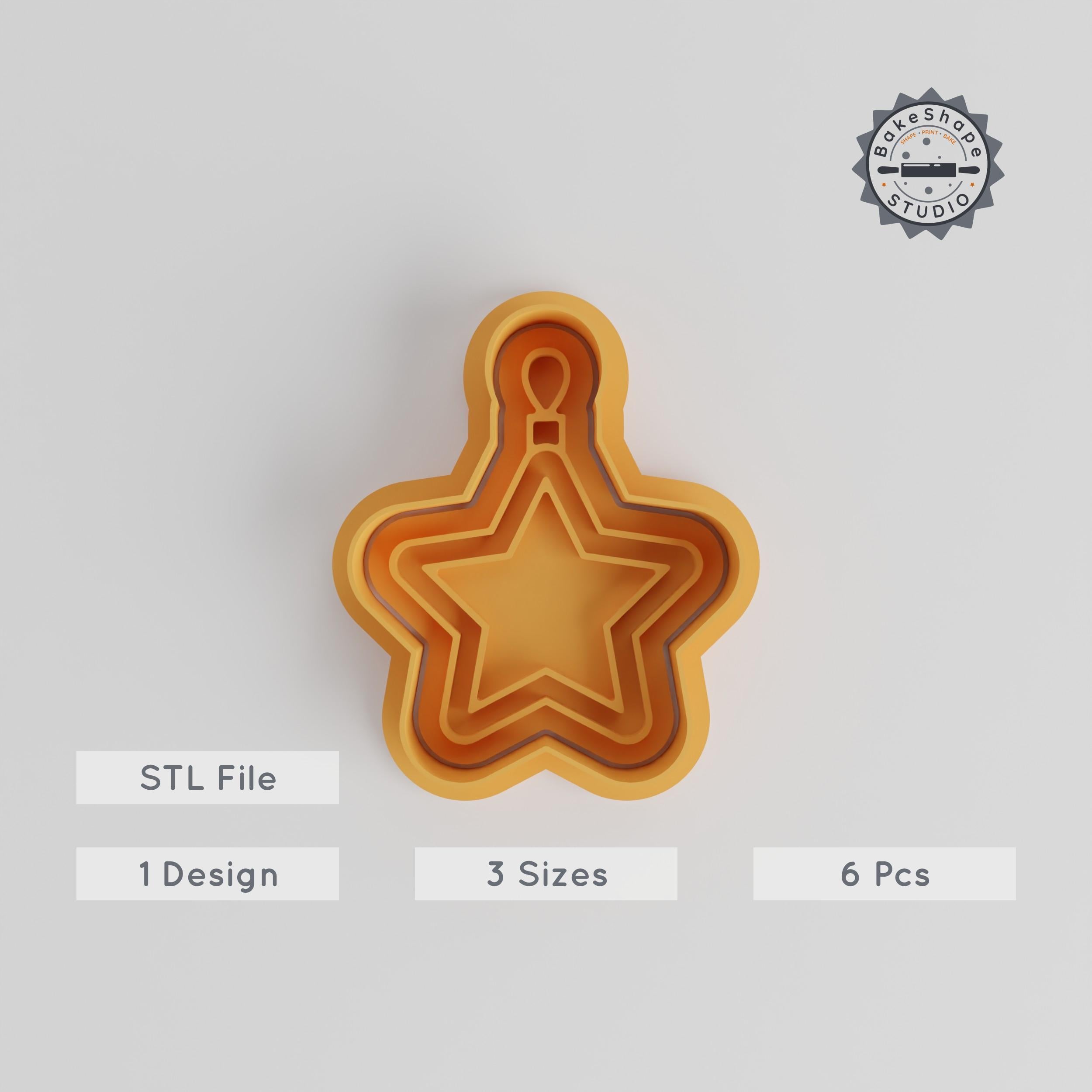 Christmas Tree Toy Cookie Cutter & Stamp Set, Holiday Star, Festive Ornament, 3 Sizes, Tree Decoration, Seasonal Bauble, Instant Download STL PRODUCT_4249 3d model