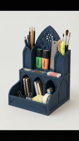 Gothic Cathedral Desk Organizer - Dark Academia Stationery Station & Office Decor 3d model