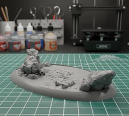 Oval Miniature Base with Rocks and Skull – 67x38mm Presupported 3d model