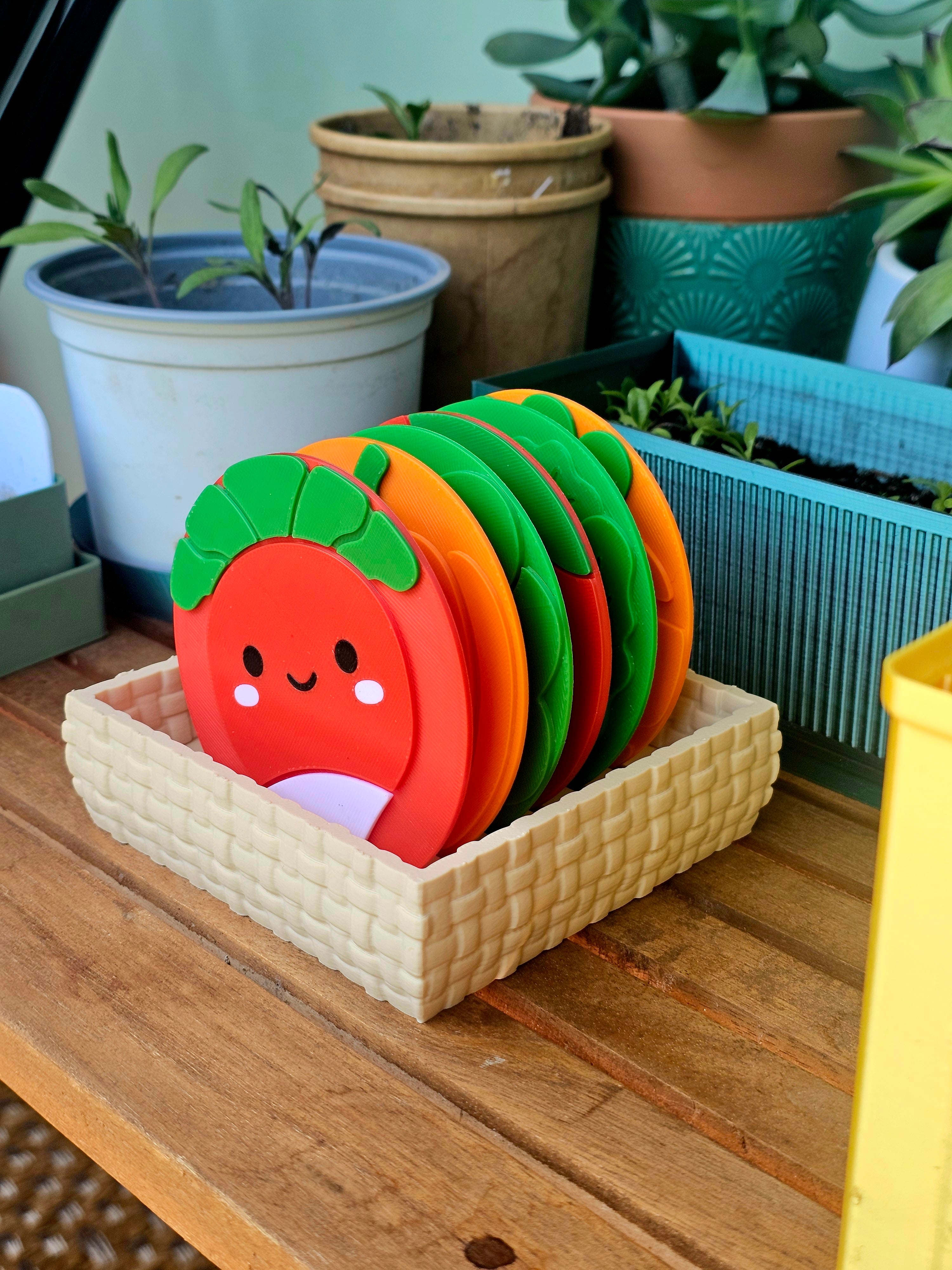 Vegetable coasters & basket holder 3d model
