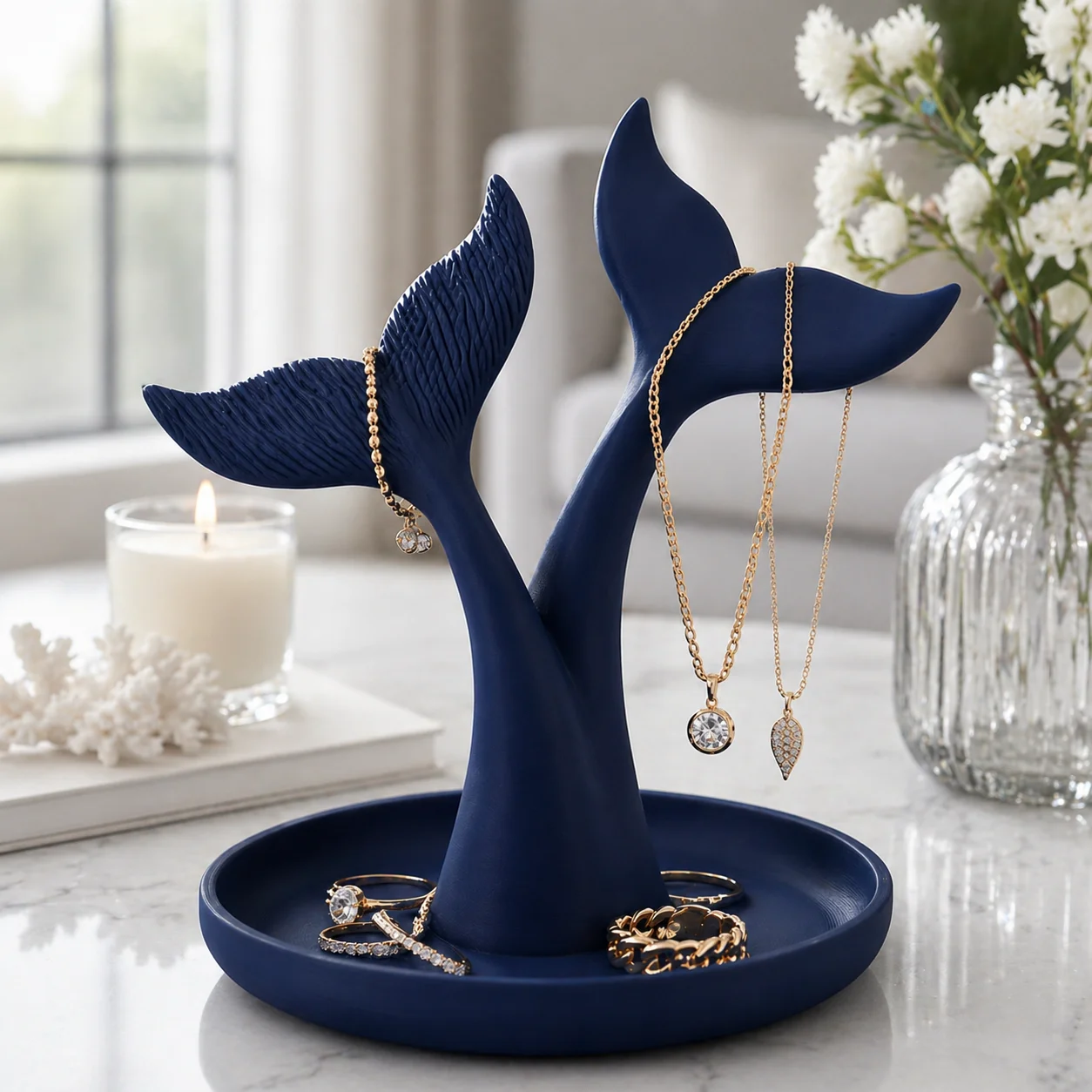 Whale Tail Ring Dish STL – Coastal Jewelry Tray & Ocean Decor 3d model