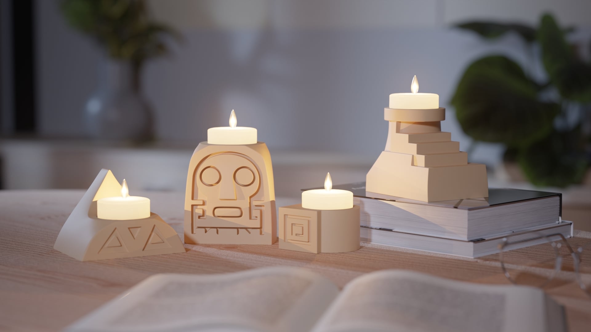 Mayan Light Candle Holder Set – Tealight Decor Inspired by Ancient Symbols 3d model