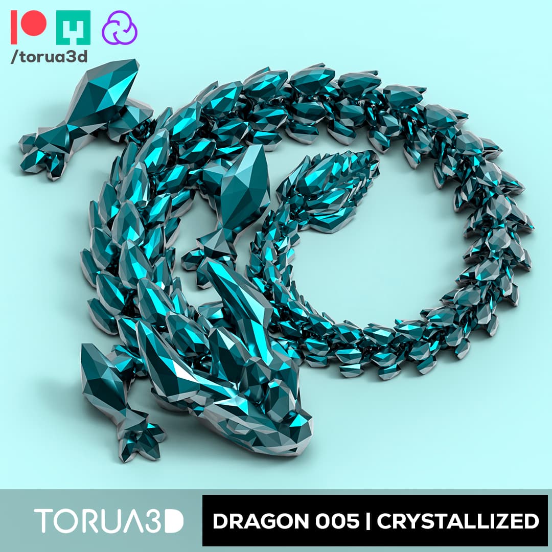 Articulated Dragon 005 - Crystallized - No supports - Print in place - STL 3d model