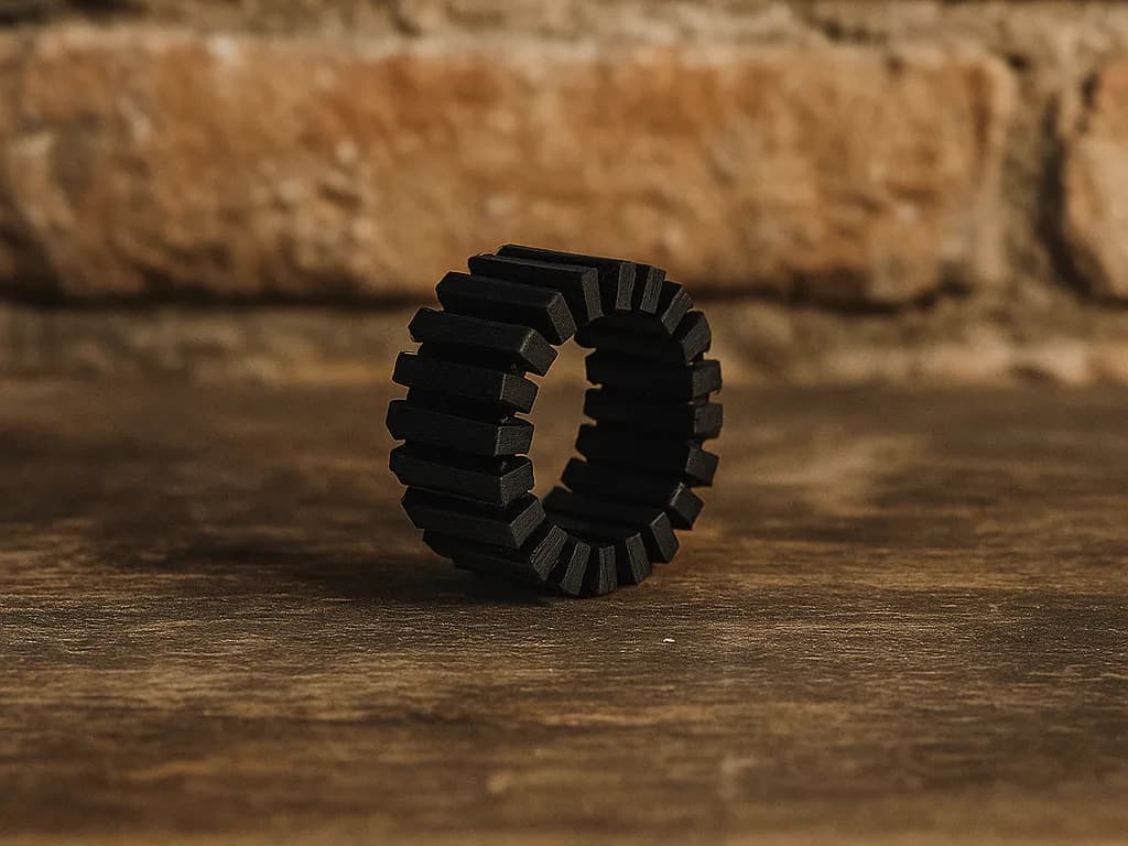 Black Ribbed Ring – Matte 3D Printed Jewelry 3d model