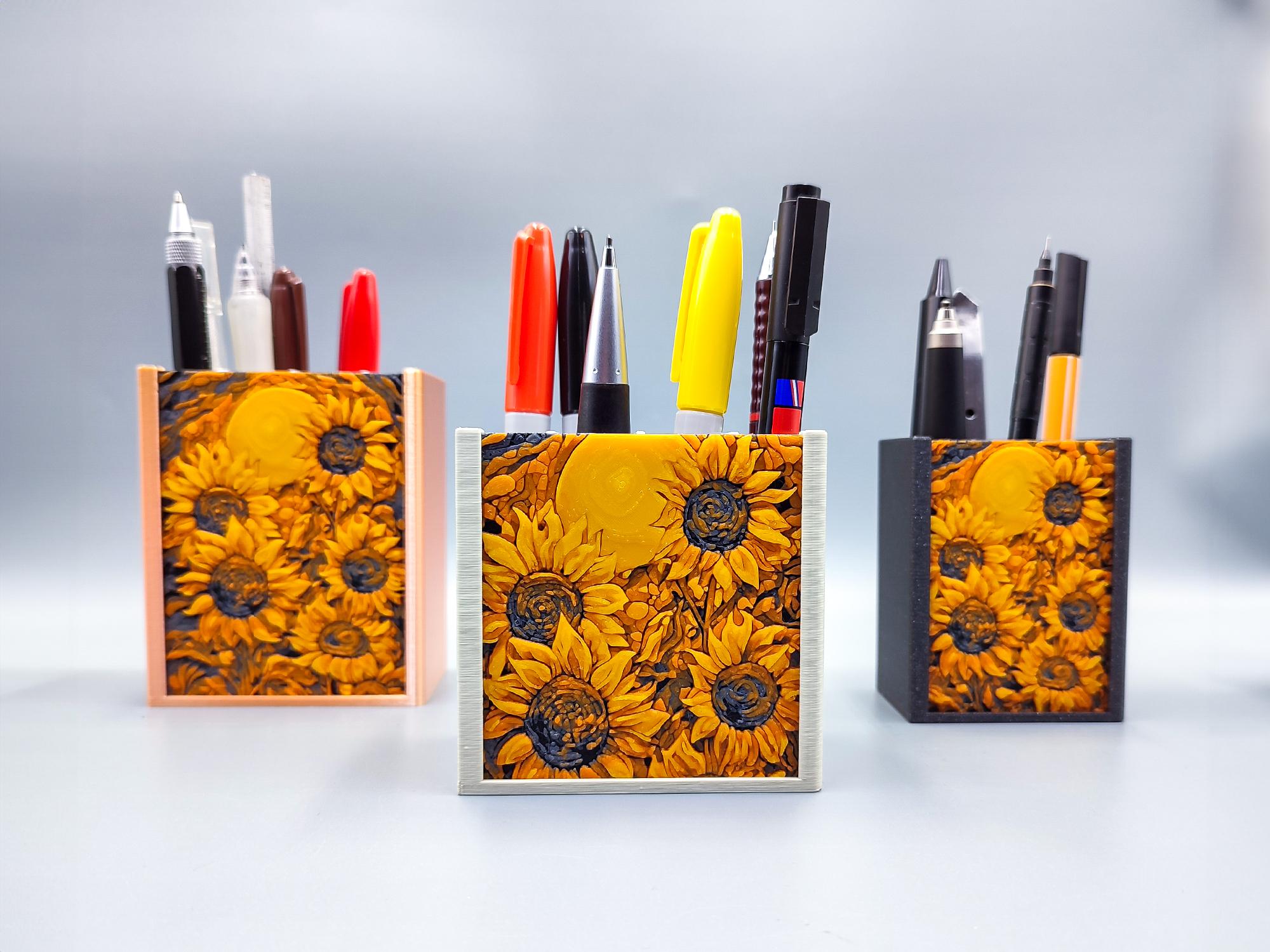 Sunflower Pen Holder Hueforge Stand 3d model