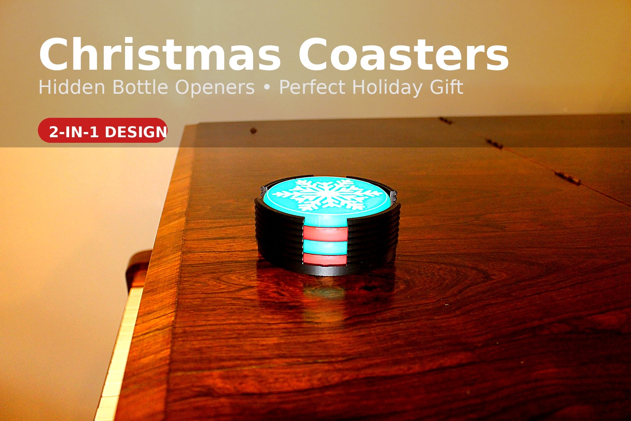 Christmas Coasters with Built-In Bottle Openers – Festive 3D Printable Coaster Set 3d model