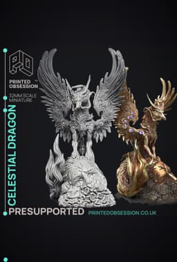 Celestial Dragon - Dragon Lord - PRESUPPORTED - Illustrated and Stats - 32mm scale 3d model