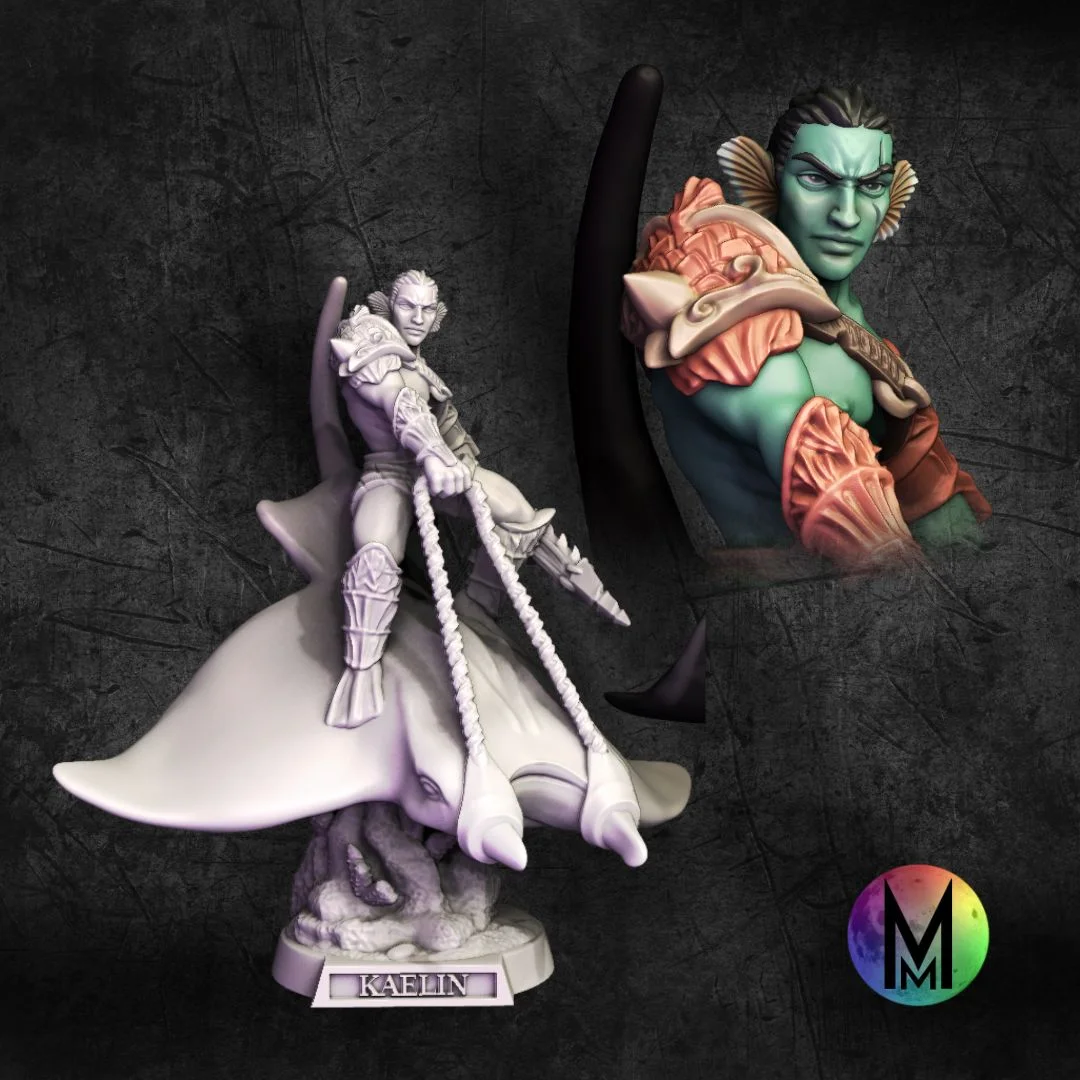Elven (Sea Elf) Manta Cavalry - Killian the Sea Elf Royal Cavalry ( Sea Elf fighter with Spear on El 3d model
