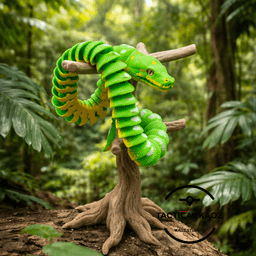 Green Tree Python Snake | Articulated Snake + 8mm Glass Eyes Option and Pre Painted 3d model