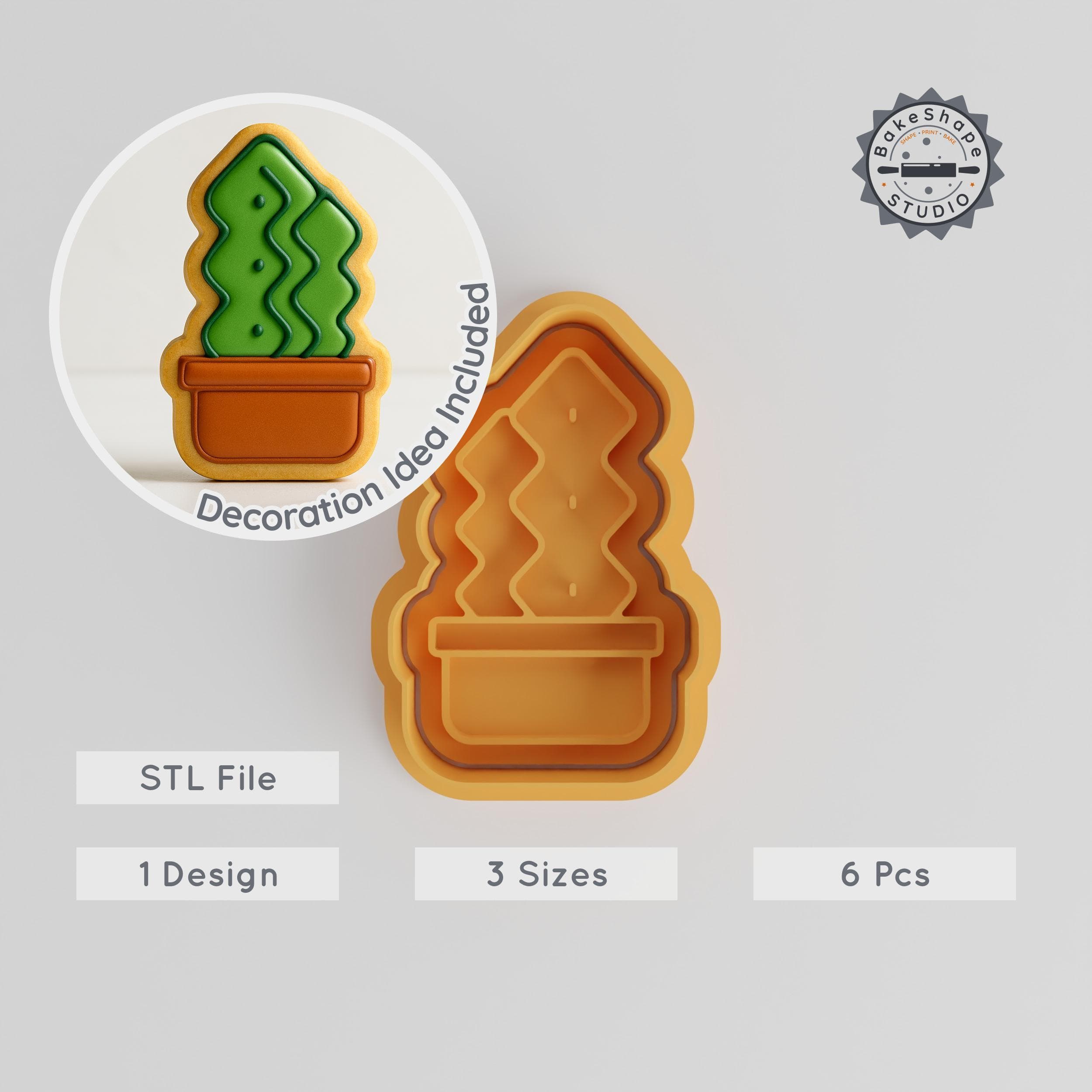 Zig Zag Cactus Shape Cutter & Stamp, 3 Size Cookie and Fondant Decoration Set, Wavy Succulent Design PRODUCT_338 3d model