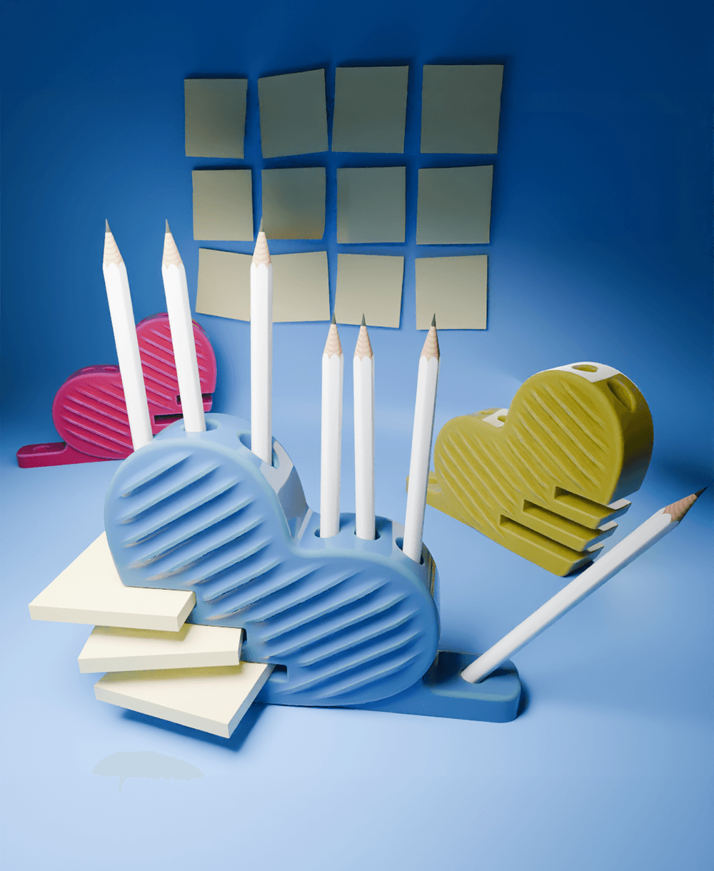 Heart Pencil Holder with Sticky Note Slot 3d model