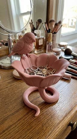 Coquette Bird Jewelry Dish STL | Floral Ring Holder Vanity Catchall Decor 3d model