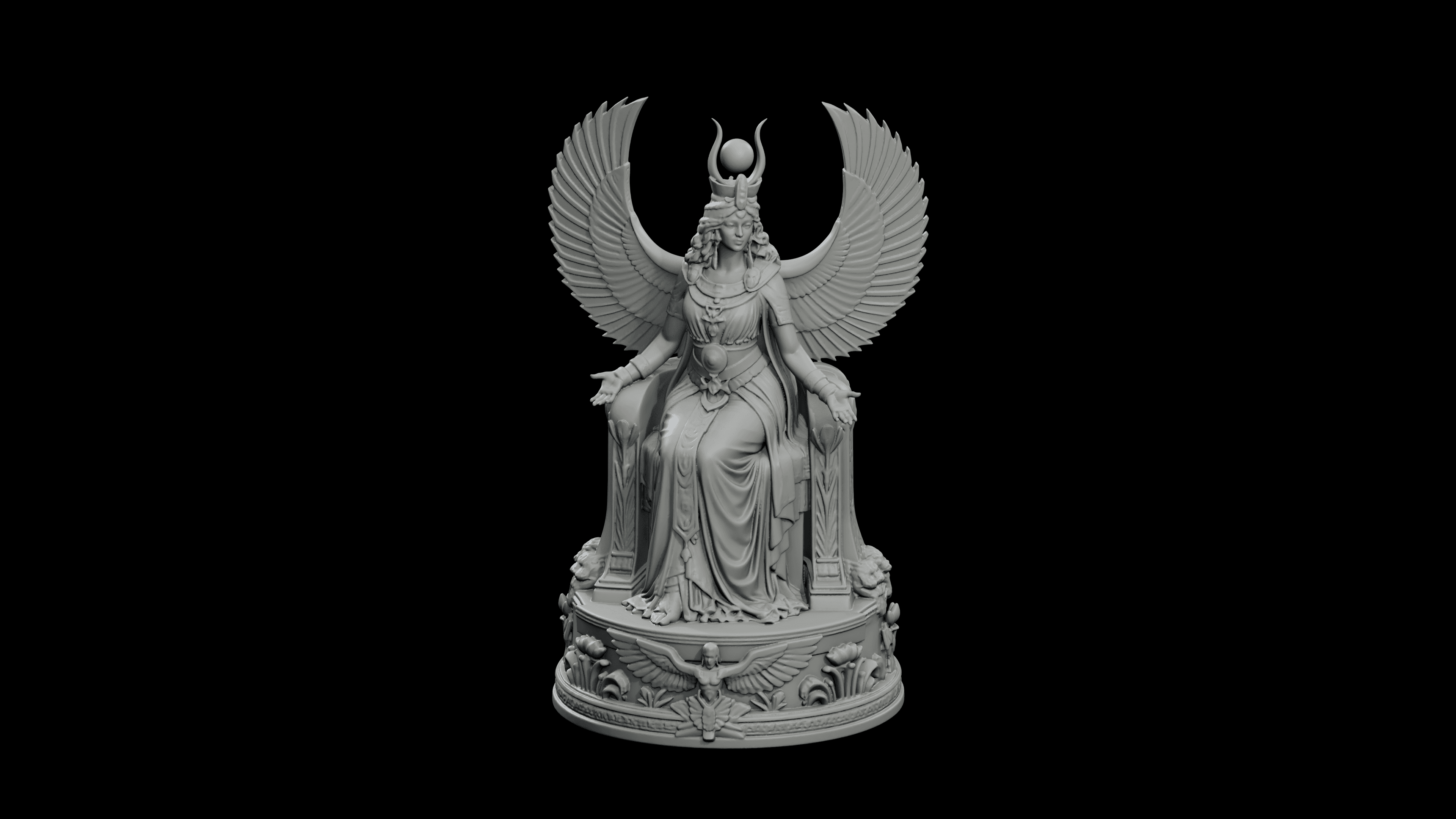 Isis Winged Throne Matron STL - Printable Egyptian Goddess Statue 3d model