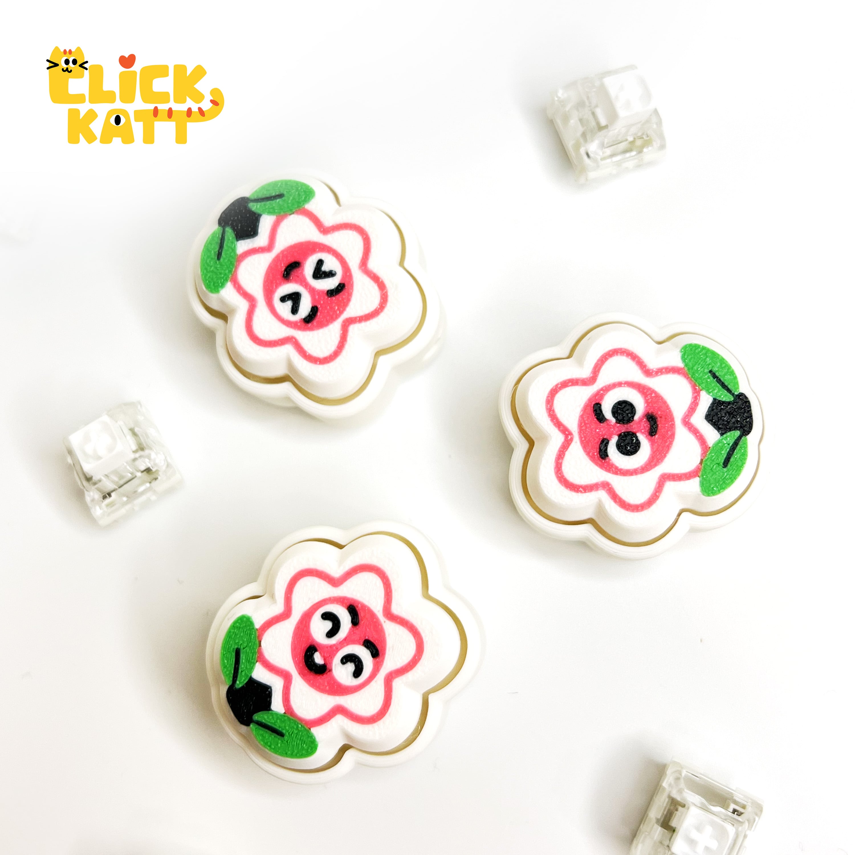 White Flowers - Clicker Fidget Toy Keychain 3d model
