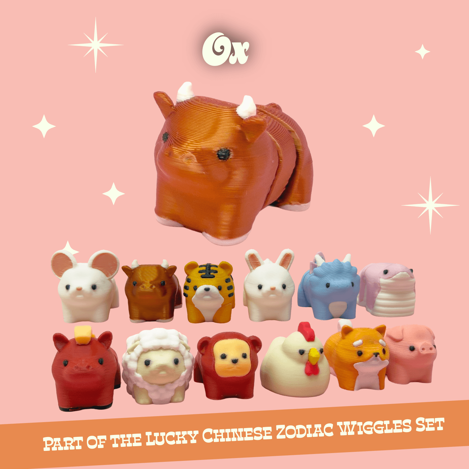 Ox: Lucky Chinese Zodiac Wiggles Set - Articulated, Print in Place, Animal Figures 3d model