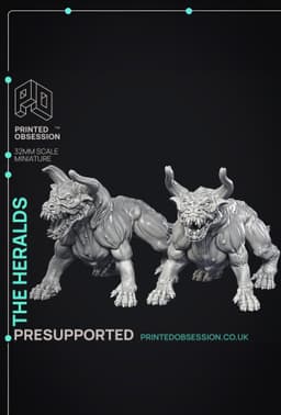 The Heralds - 2 Hell Hounds - Ghast Busters - PRESUPPORTED - Illustrated and Stats - 32mm scale 3d model