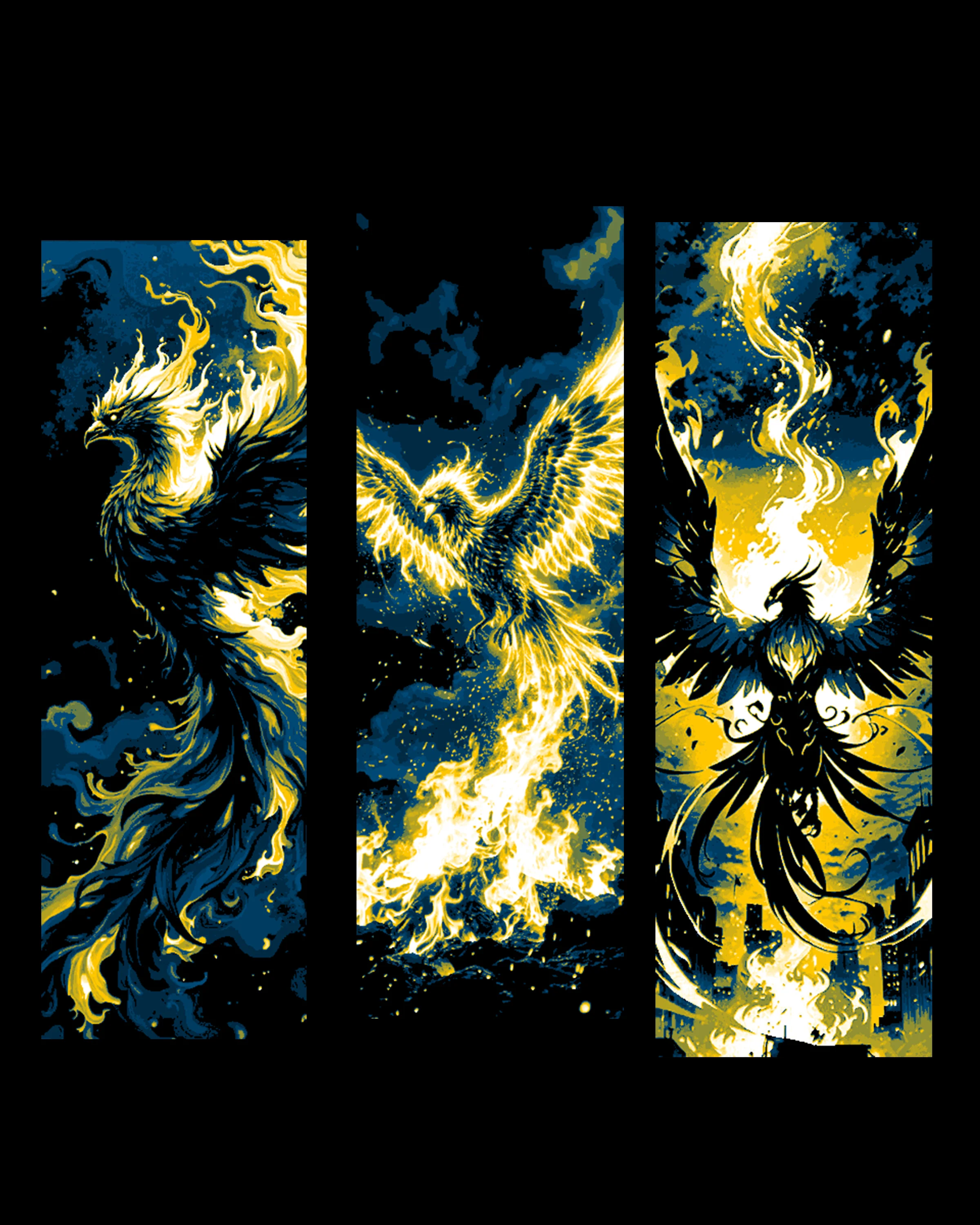 Blue and Gold Flames of the Healing Phoenix Rising - Set of bookmarks 3d model
