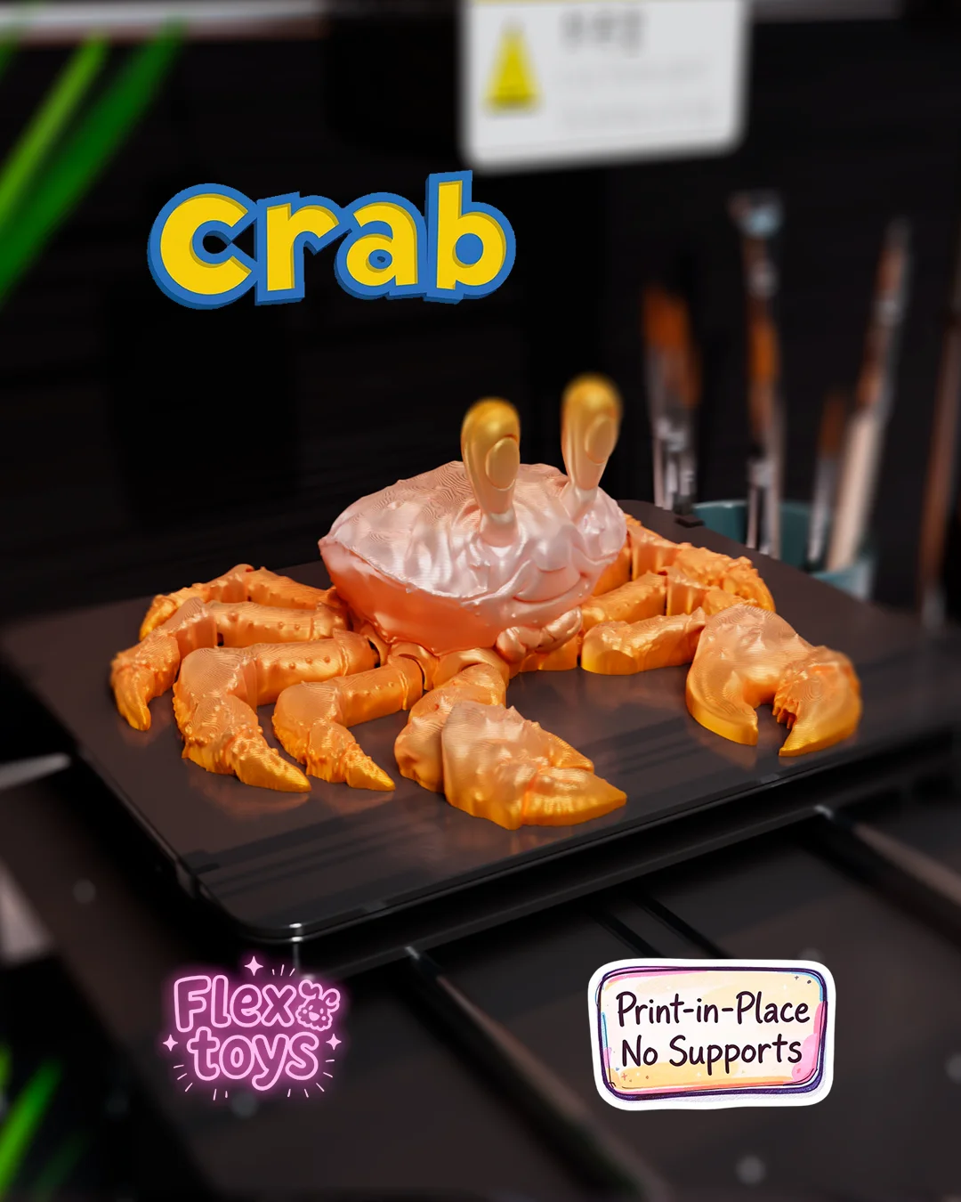 Flexi Crab – Print-in-Place Sea Toy – 3D Printable Articulated Model 3d model