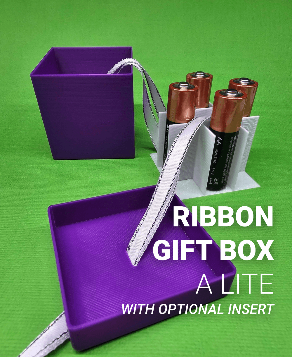 Ribbon Gift Box A Lite with ribbon loop and slot | Insert for AA batteries | Christmas gift box 3d model