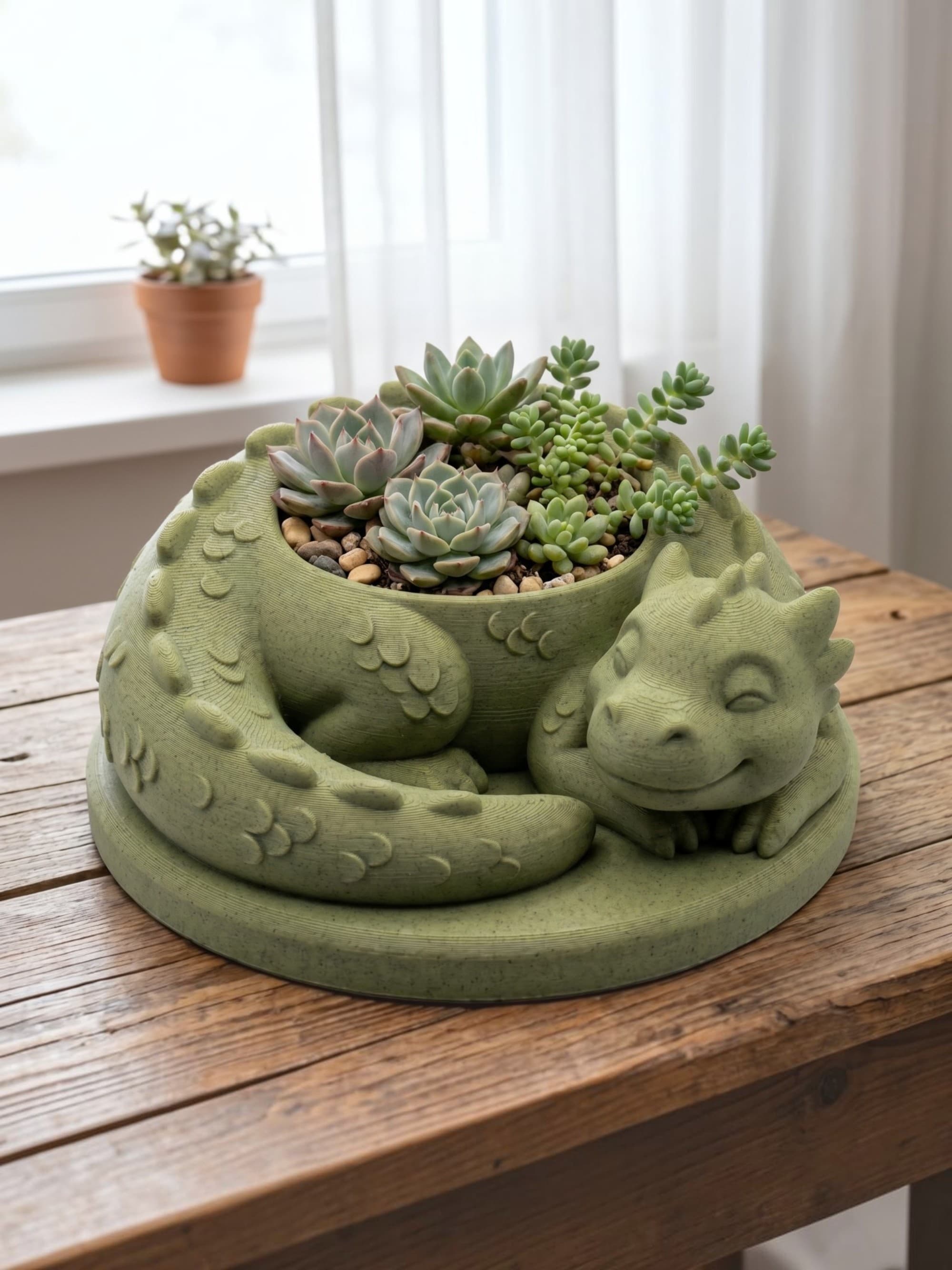 Sleeping Baby Dragon Planter - Cute Succulent Flower Pot 3D Print 3d model