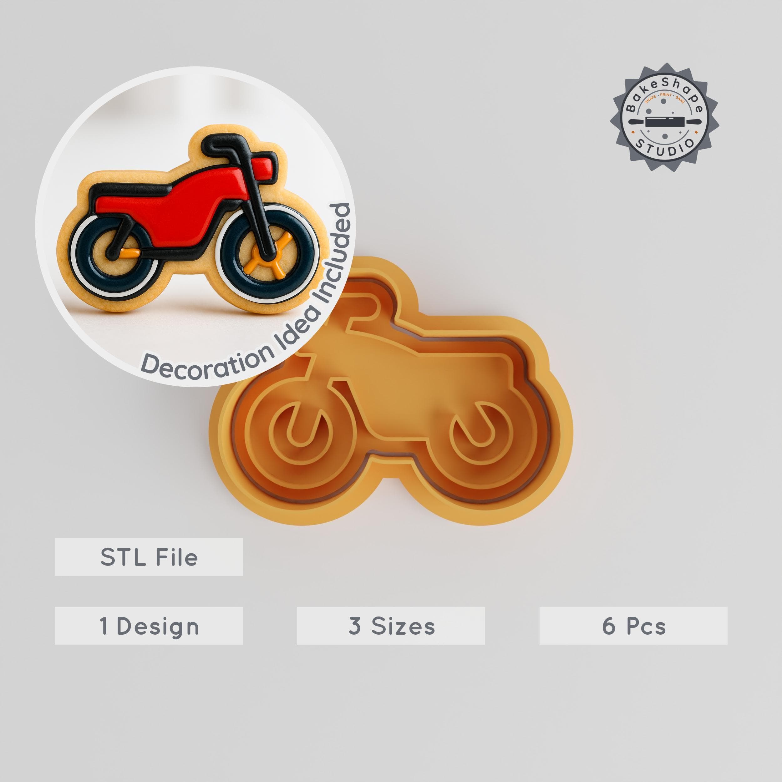 Motorcycle Cookie Cutter & Fondant Stamp Set, Motorbike & Bike Designs, Side View, 3 Sizes S/M/L PRODUCT_24 3d model