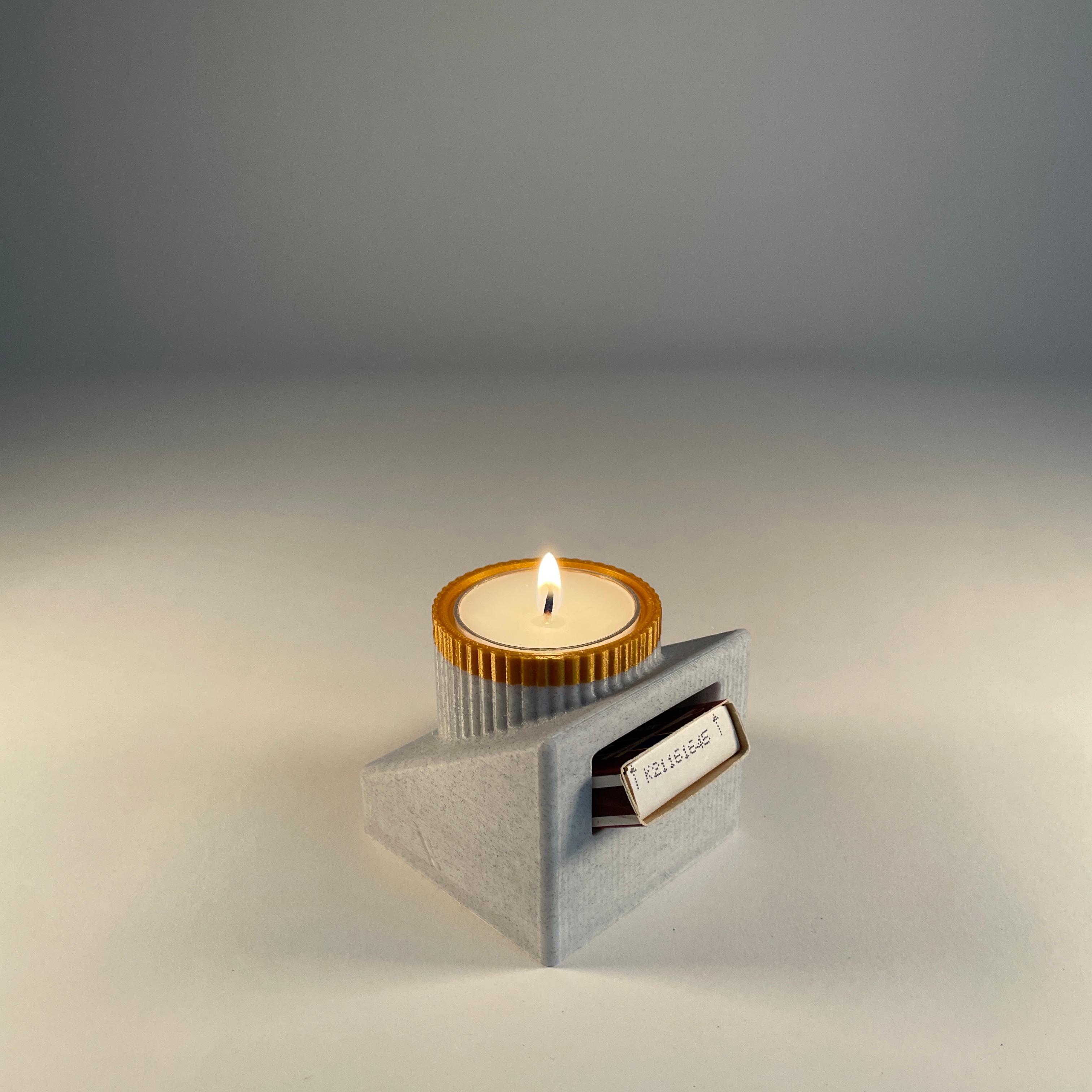 Carved Stone Candle Holder With Match Storage 3d model