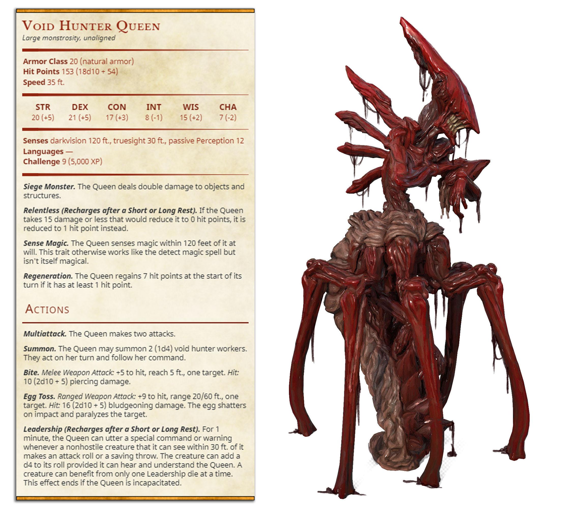Void Hunter Queen - Creatures from Behind the Veil - PRESUPPORTED - Illustrated and Stats - 32mm sca 3d model