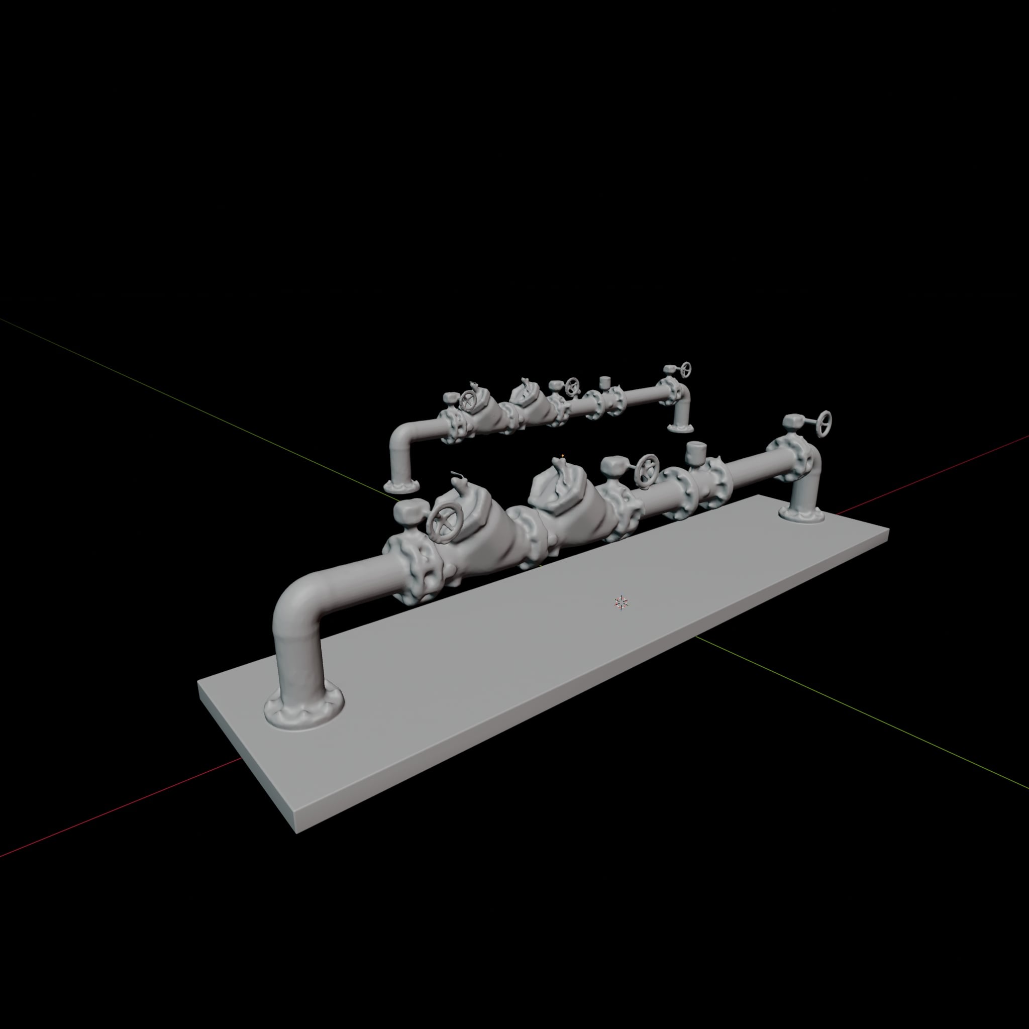 Triple-Valve Industrial Manifold | Heavy Infrastructure | HO/O Scale 3d model