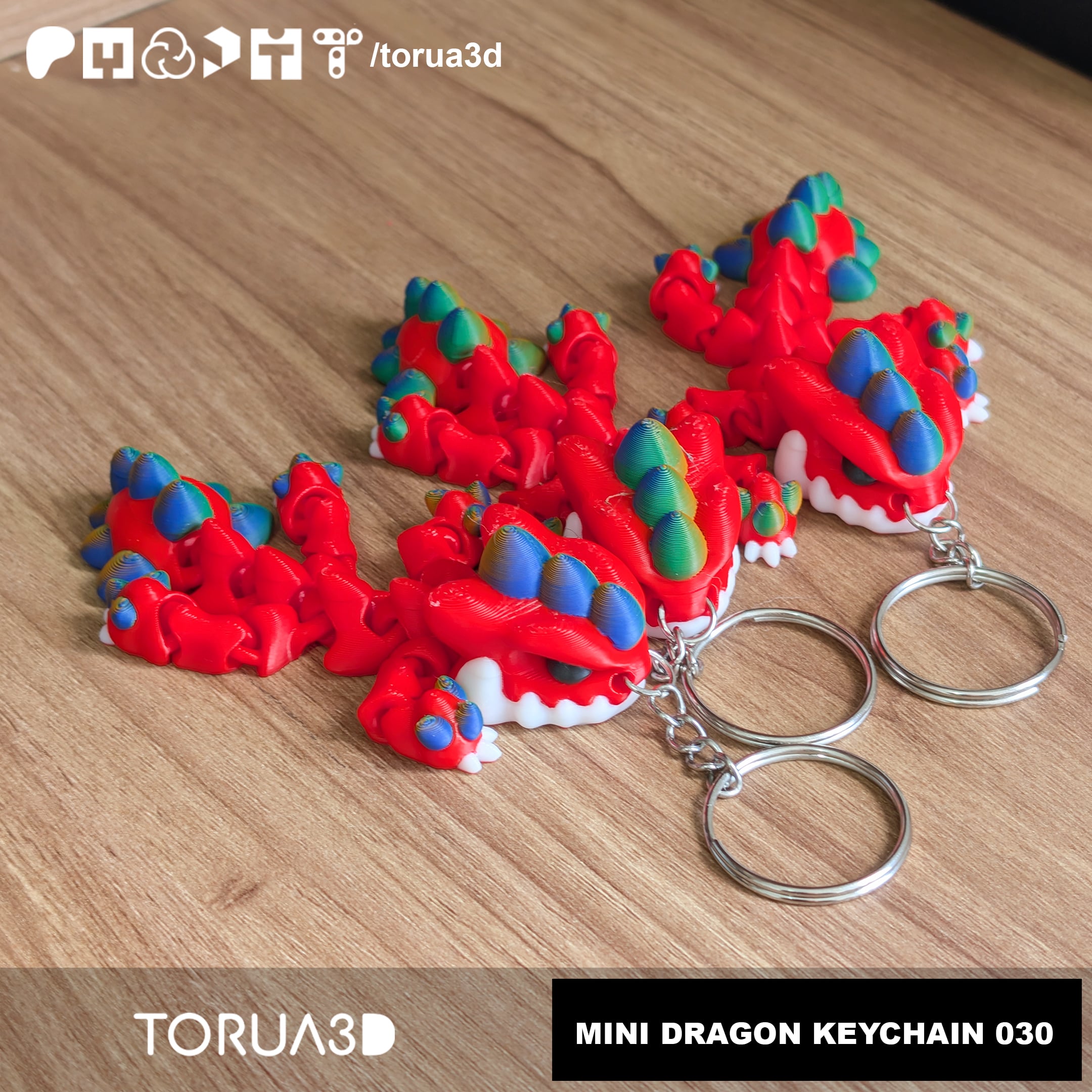 Mini dragon keychain - Print in place - No supports - 3mf - STL 3d model