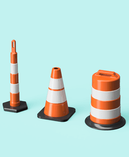 Traffic Cone, Construction Barrel, Delineator Post Assortment 3d model